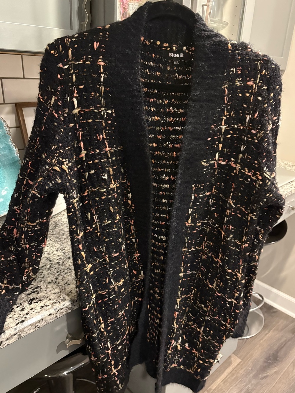 Black Tweed Open-Front Women's Cardigan Sweater